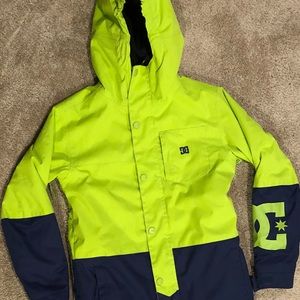 DC snowboarding/ski jacket . Lime green/dark blue, no tears or rips, great shape